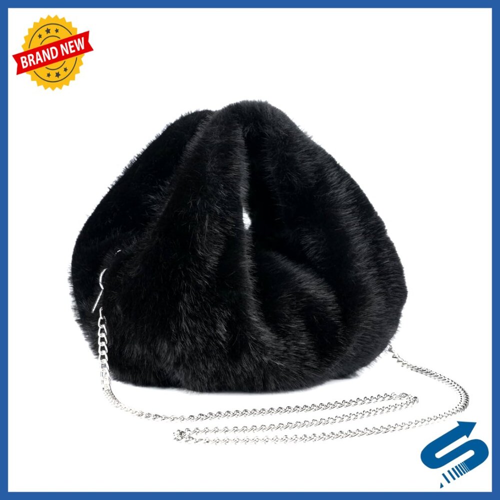 Faux Fur Crossbody Hobo Bag Plush Shoulder Purse Chain Strap Winter Chic
